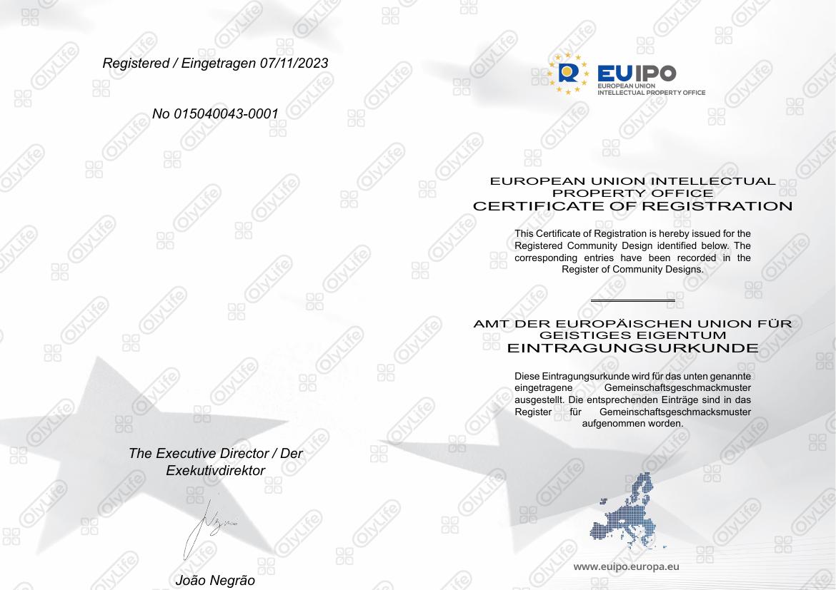 P90 masszázsfej – EUIPO formatervezési oltalom tanúsítvány első oldala