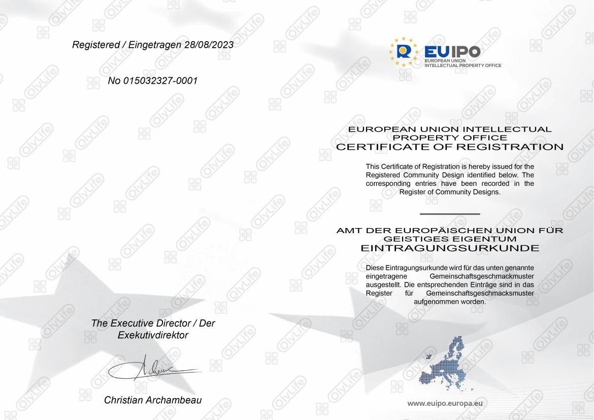 THz Tera-P90 (készülékház) – EUIPO formatervezési oltalom tanúsítvány első oldala